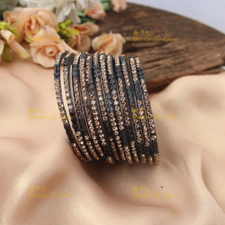 Stunning Glass Bangles with Stone Embellishments – Set of 12
