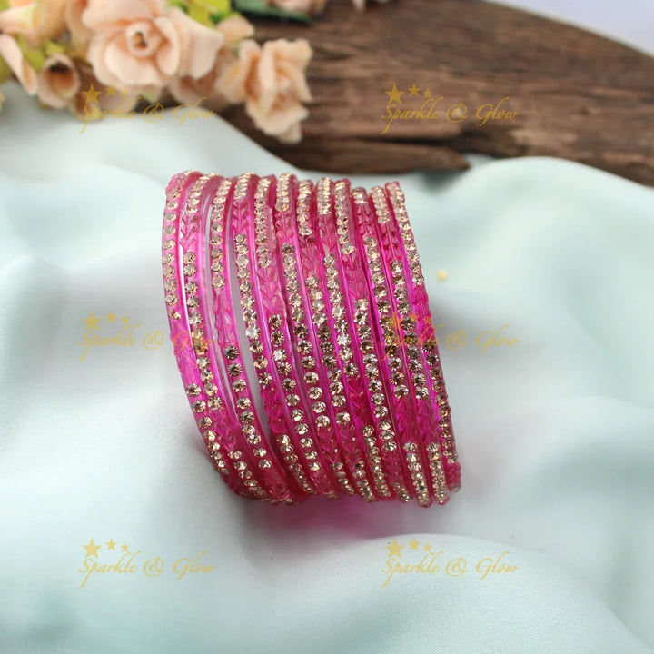 Stunning Glass Bangles with Stone Embellishments – Set of 12