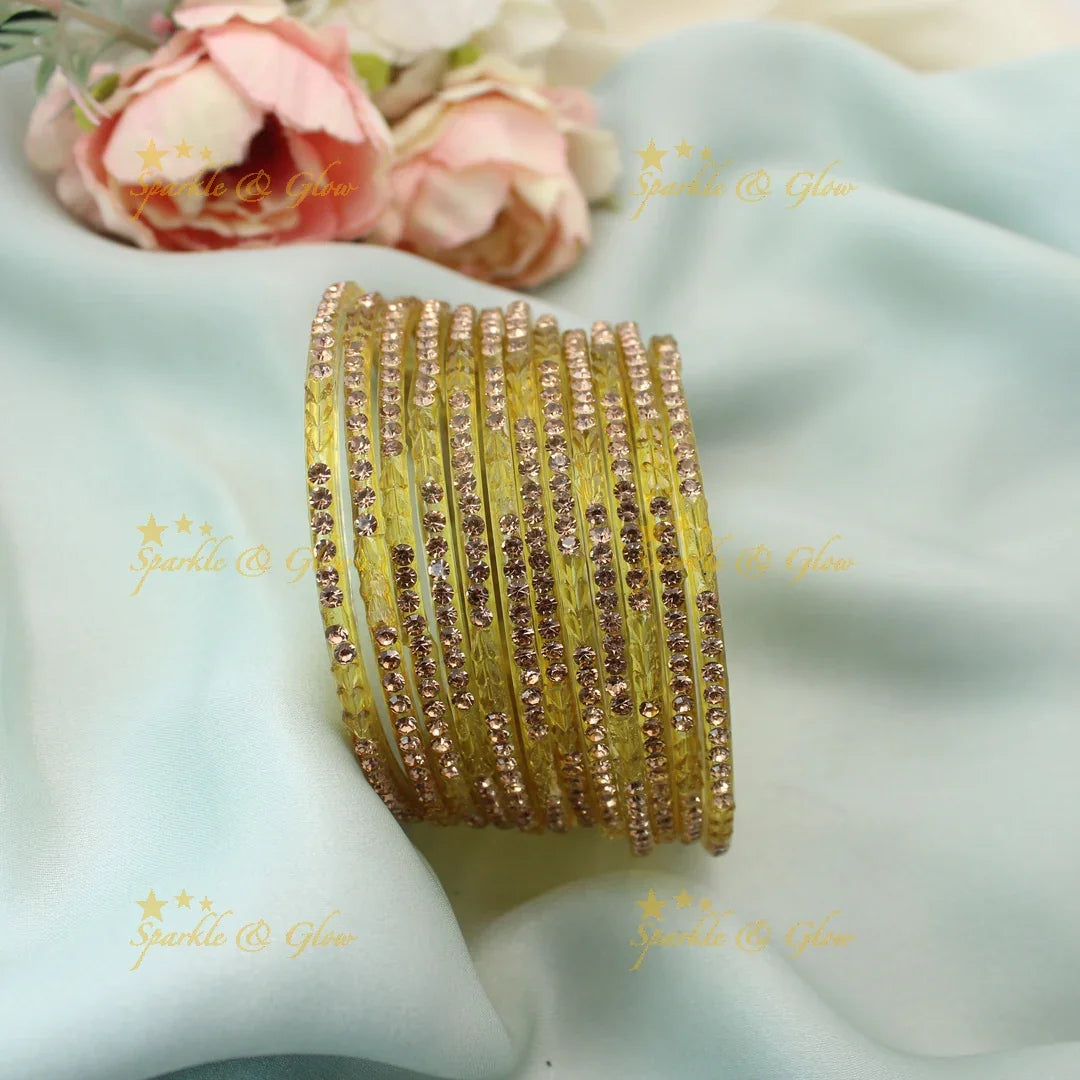 Stunning Glass Bangles with Stone Embellishments – Set of 12