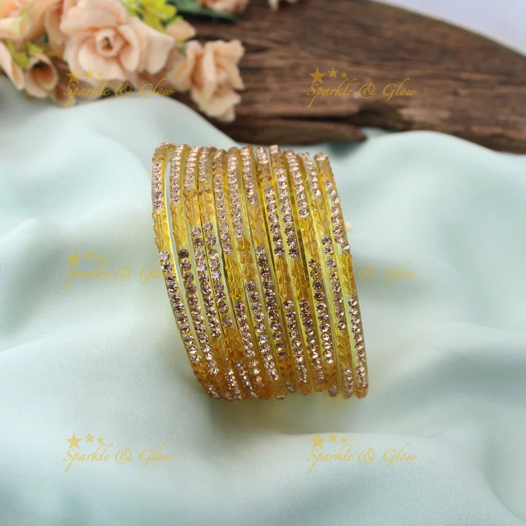 Stunning Glass Bangles with Stone Embellishments – Set of 12