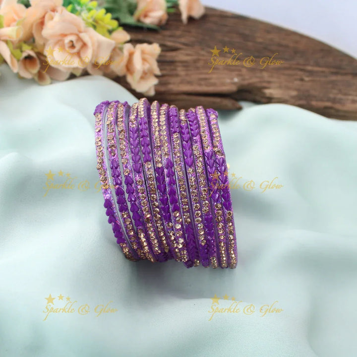 Sparkling Glass Bangles Set with Stone Detailing- Set of 12