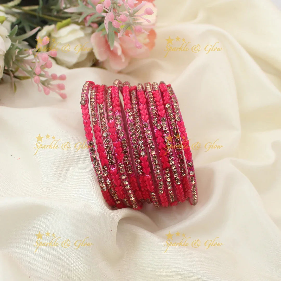 Sparkling Glass Bangles Set with Stone Detailing- Set of 12