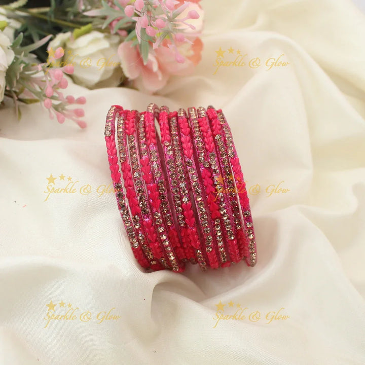 Sparkling Glass Bangles Set with Stone Detailing- Set of 12
