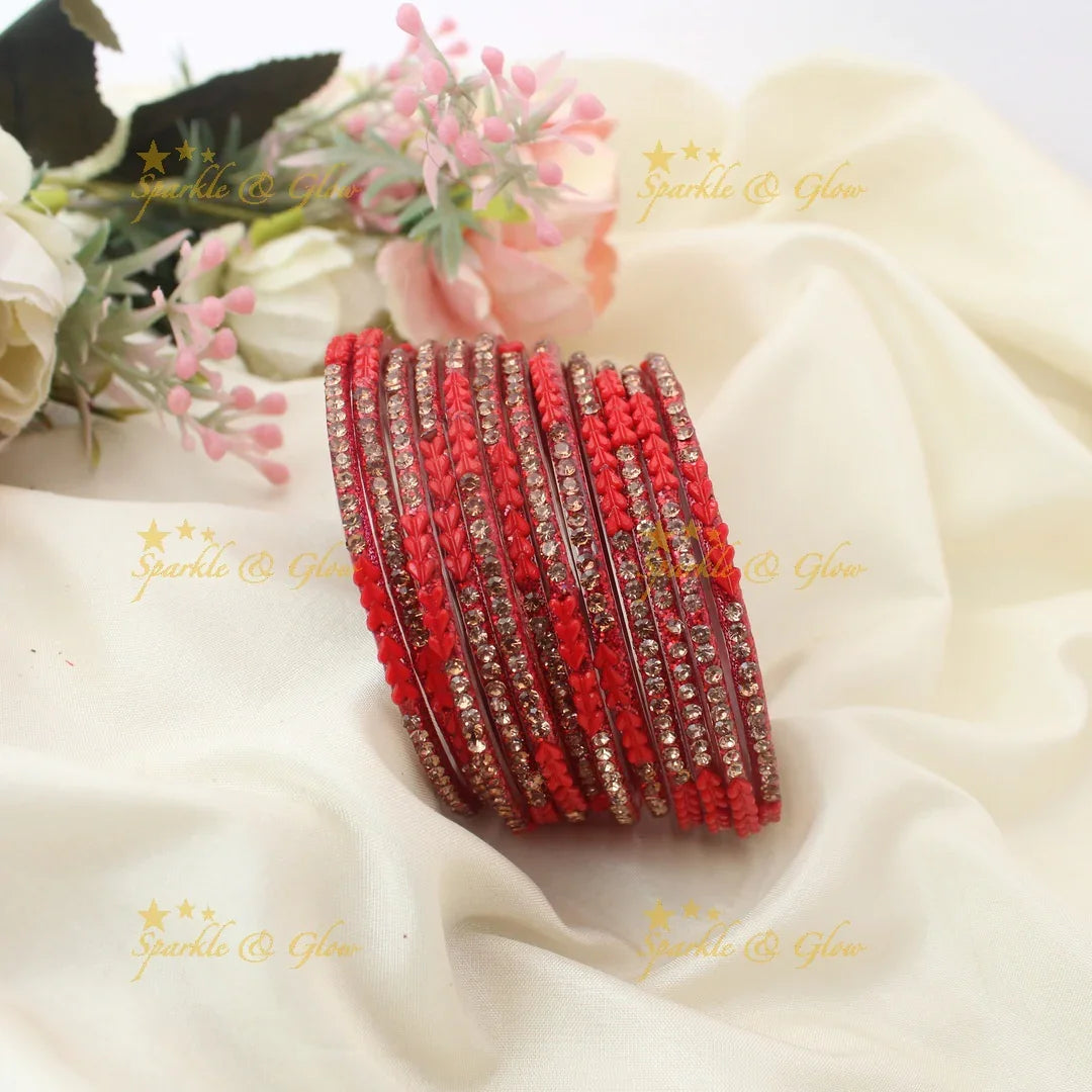 Sparkling Glass Bangles Set with Stone Detailing- Set of 12
