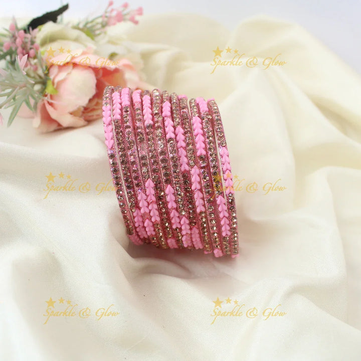 Sparkling Glass Bangles Set with Stone Detailing- Set of 12