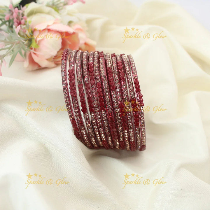 Sparkling Glass Bangles Set with Stone Detailing- Set of 12