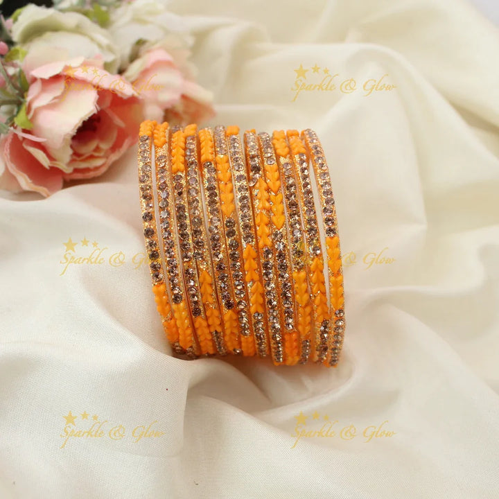 Sparkling Glass Bangles Set with Stone Detailing- Set of 12