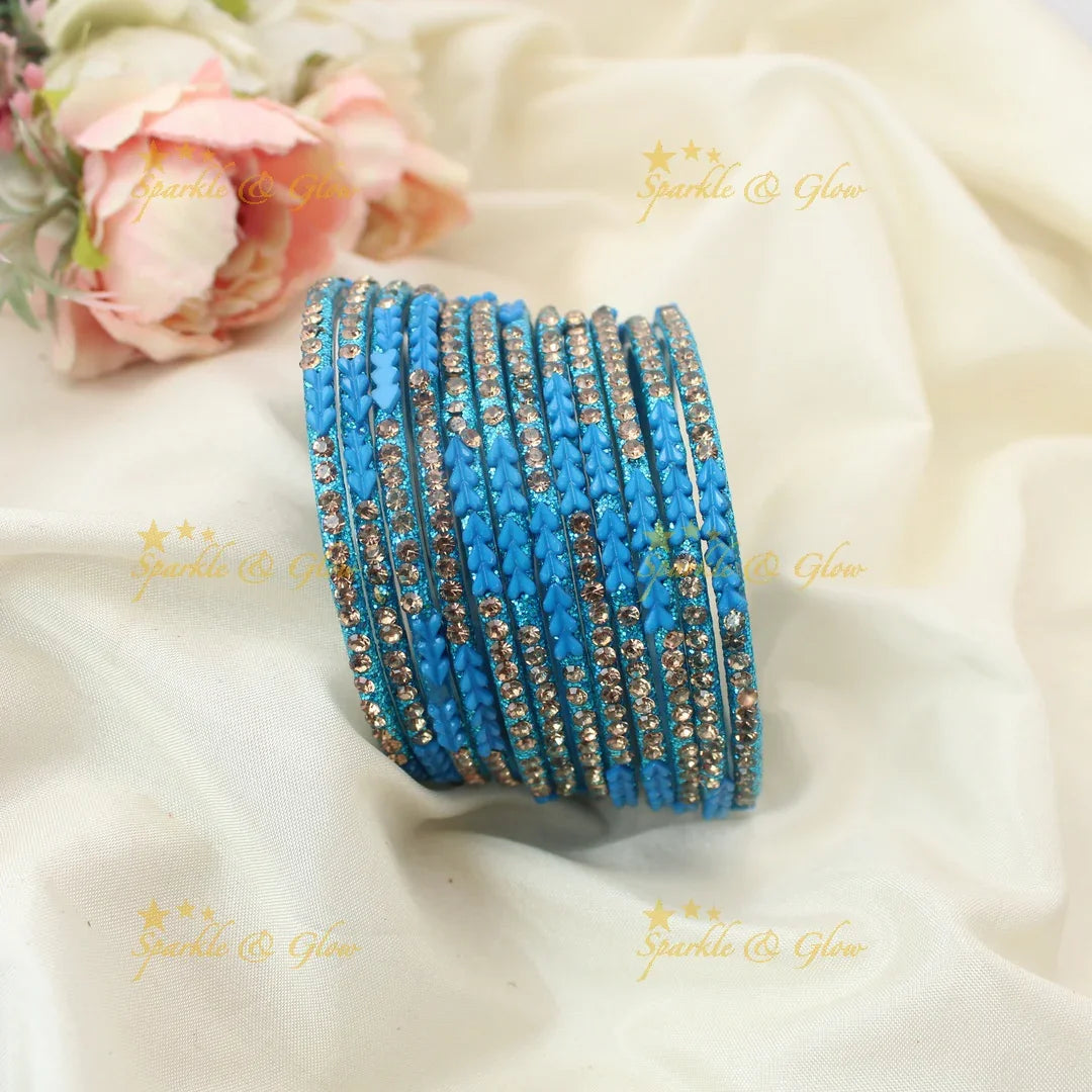 Sparkling Glass Bangles Set with Stone Detailing- Set of 12