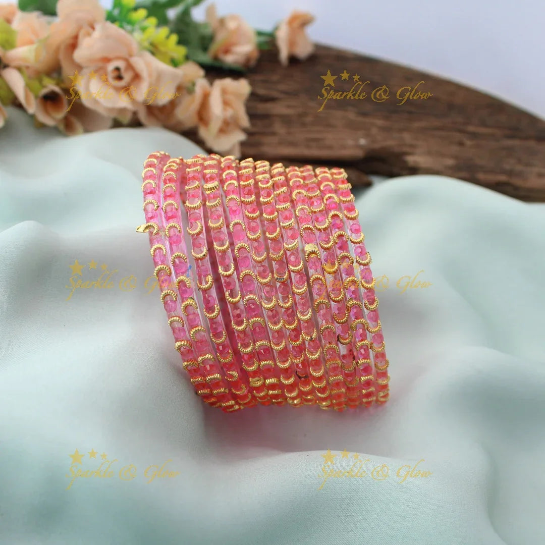 Elegant Wave design Glass Bangles Set-Sparkling Touch