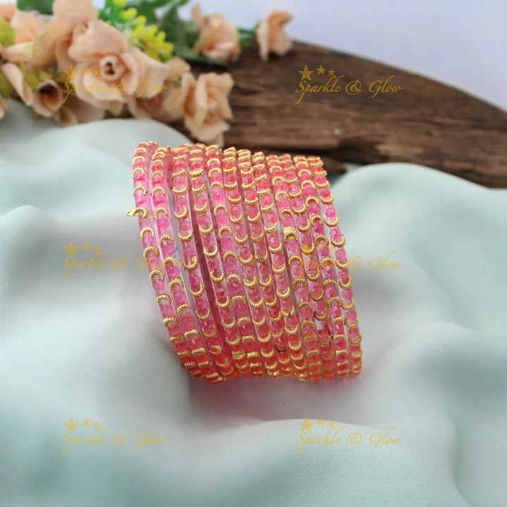 Elegant Wave design Glass Bangles Set-Sparkling Touch