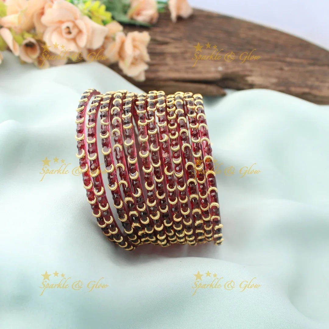 Elegant Wave design Glass Bangles Set-Sparkling Touch