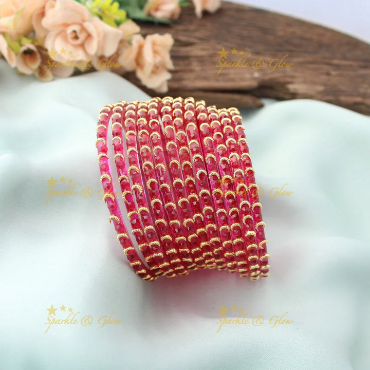 Elegant Wave design Glass Bangles Set-Sparkling Touch