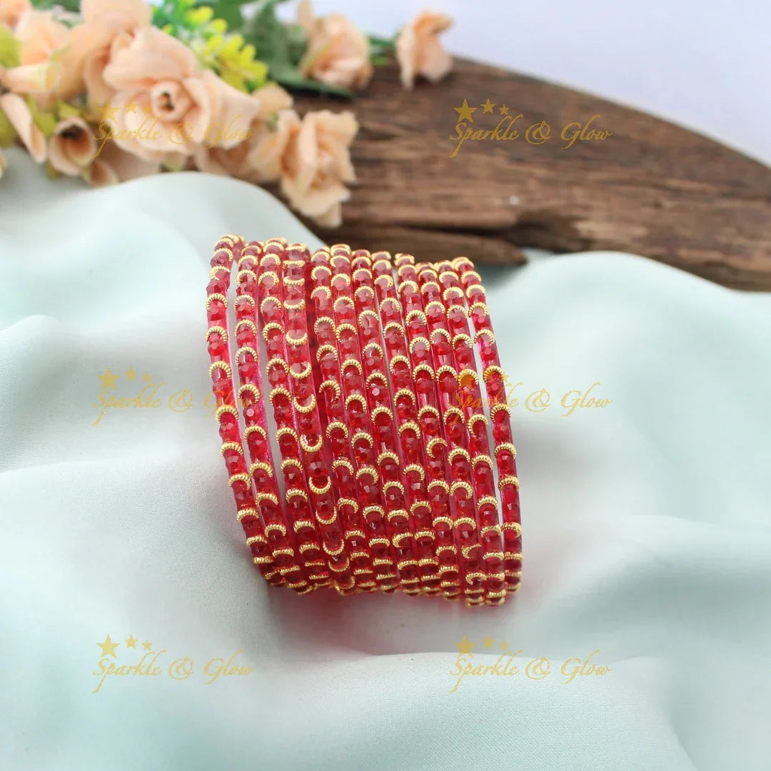 Elegant Wave design Glass Bangles Set-Sparkling Touch