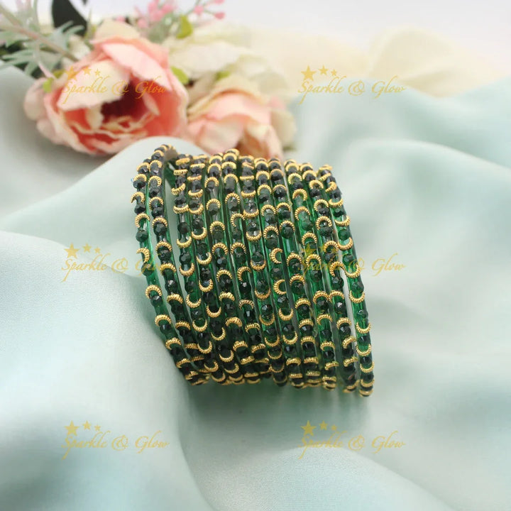 Elegant Wave design Glass Bangles Set-Sparkling Touch