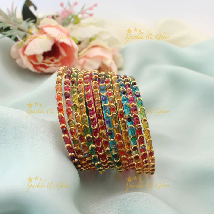 Elegant Wave design Glass Bangles Set-Sparkling Touch