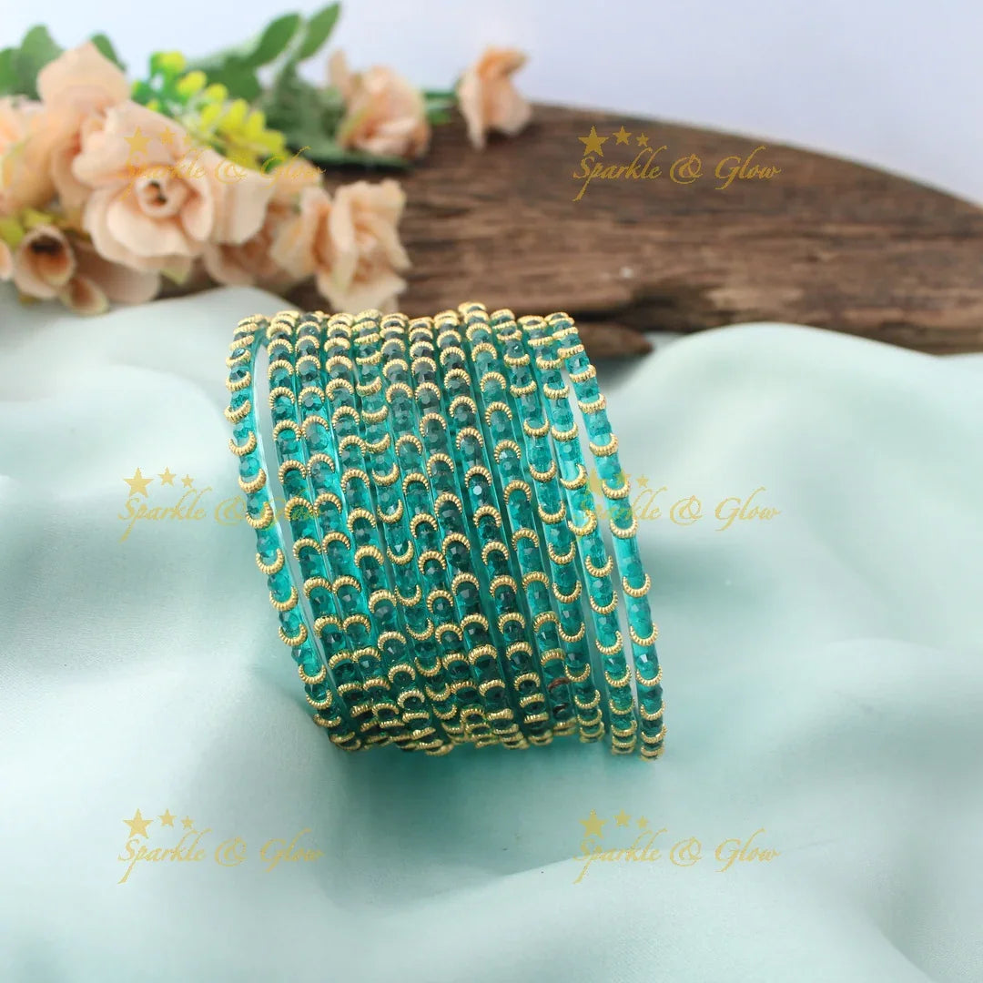 Elegant Wave design Glass Bangles Set-Sparkling Touch