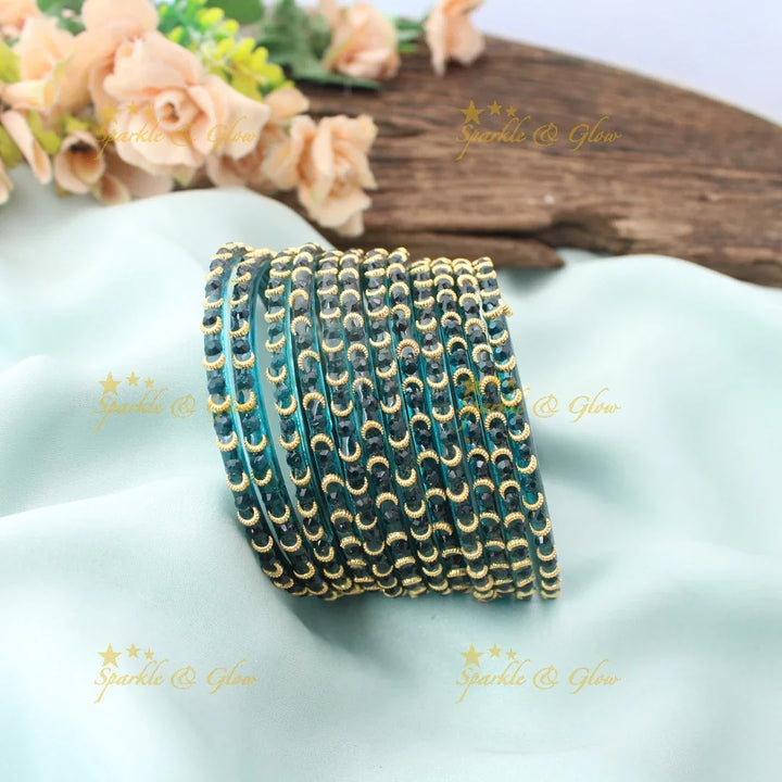Elegant Wave design Glass Bangles Set-Sparkling Touch