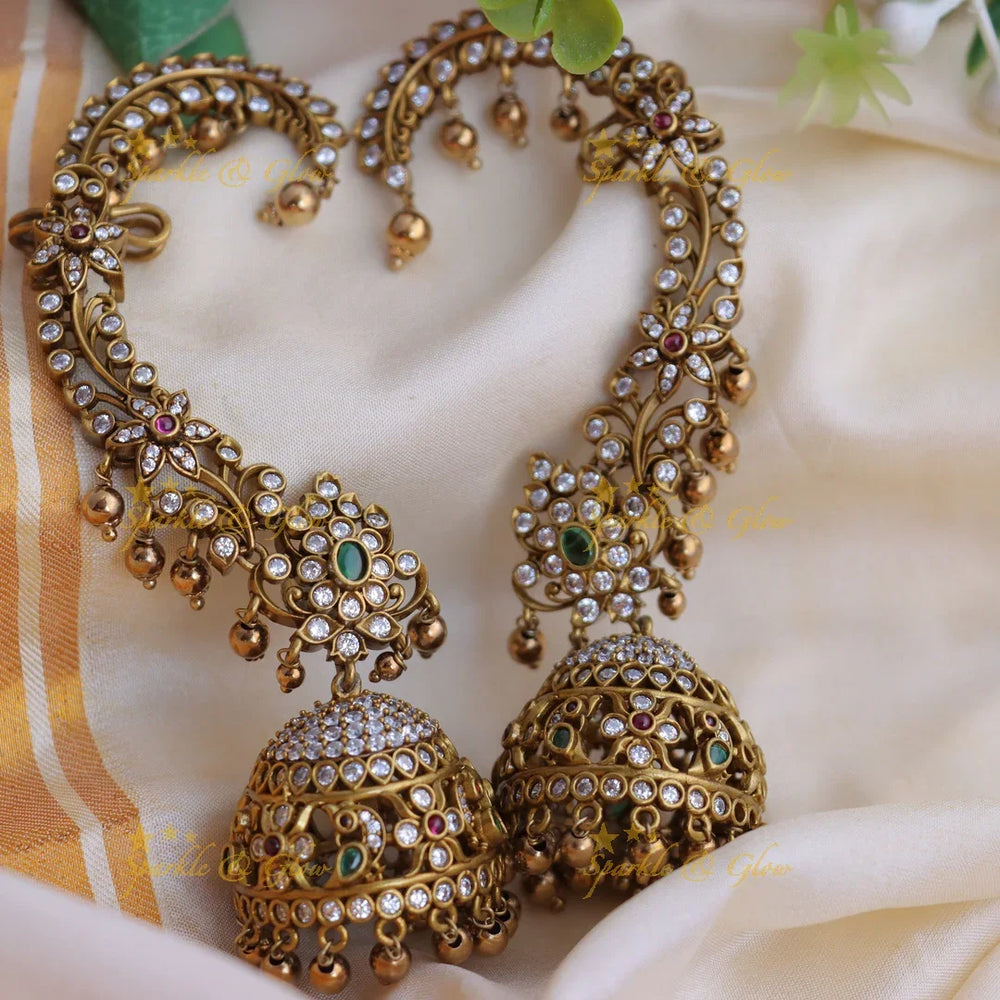 Stunning Antique gold alike Peacock Floral Bridal Earrings with gold beads drop - Sparkle and Glow