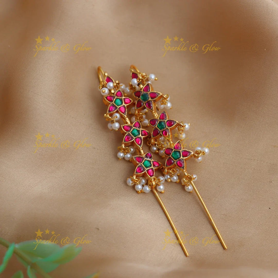 Premium quality Jadau Kundan Needle Ear cuff Earrings - Sparkle and Glow