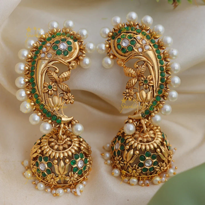 Grand Kemp Peacock Floral Ear cuff with Pearls - Sparkle and Glow
