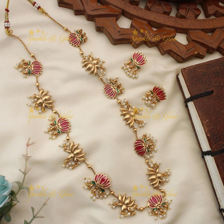 Lotus Motif Haram with Pearls - Gold-Like