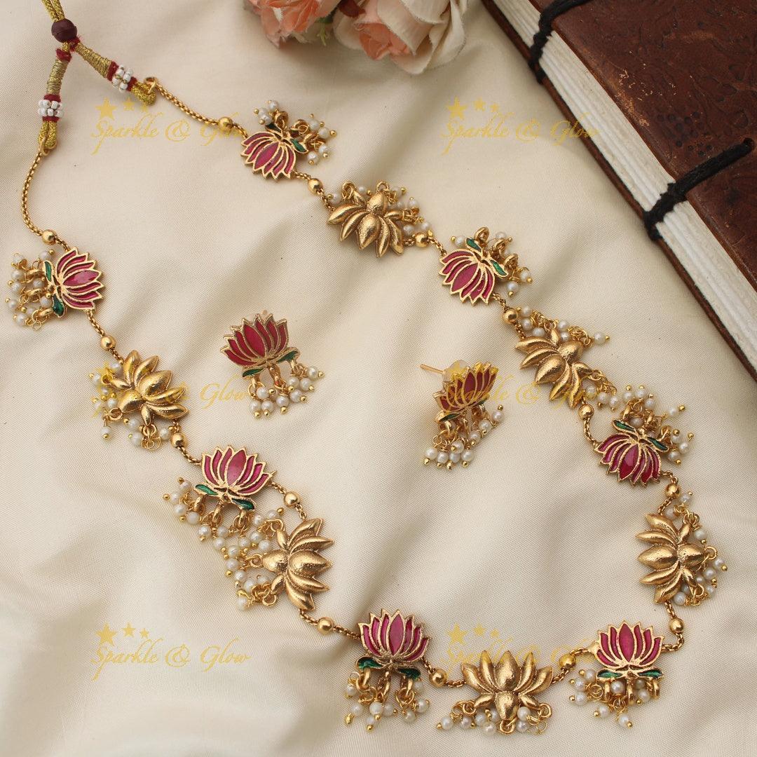 Lotus Motif Haram with Pearls - Gold-Like