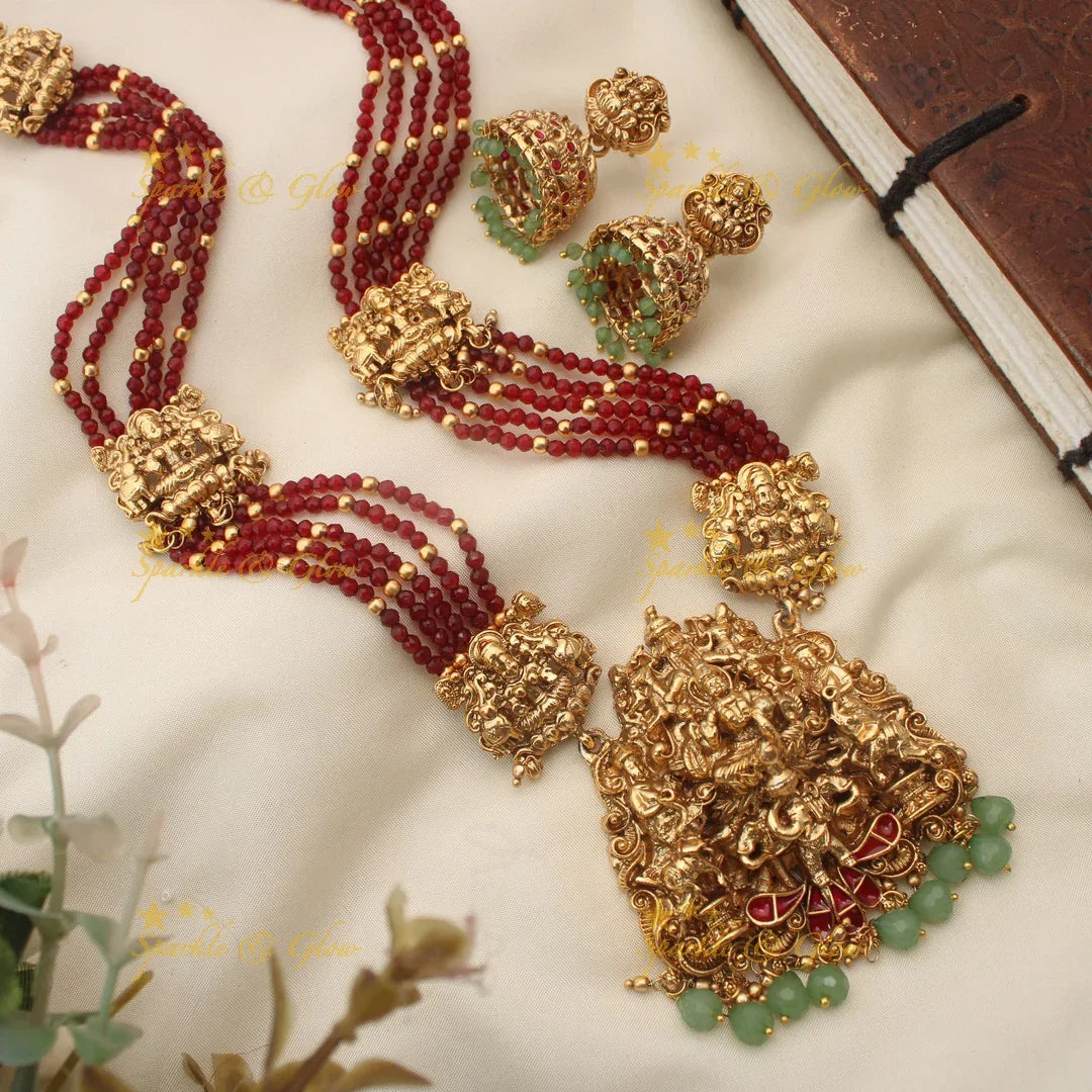 Lakshmi Elephant Carved Beaded Multilayer Haram