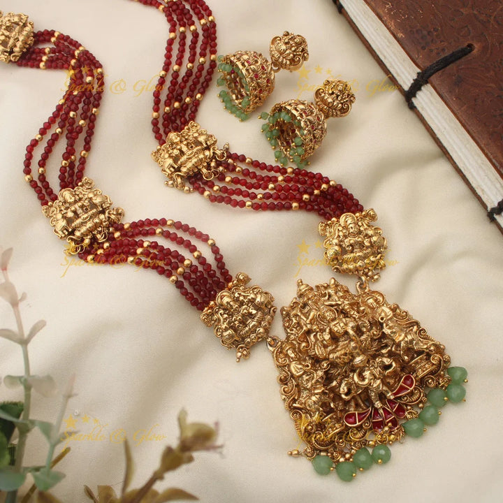 Lakshmi Elephant Carved Beaded Multilayer Haram