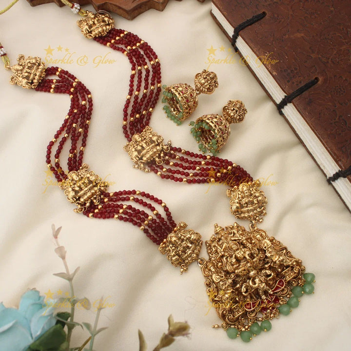Lakshmi Elephant Carved Beaded Multilayer Haram