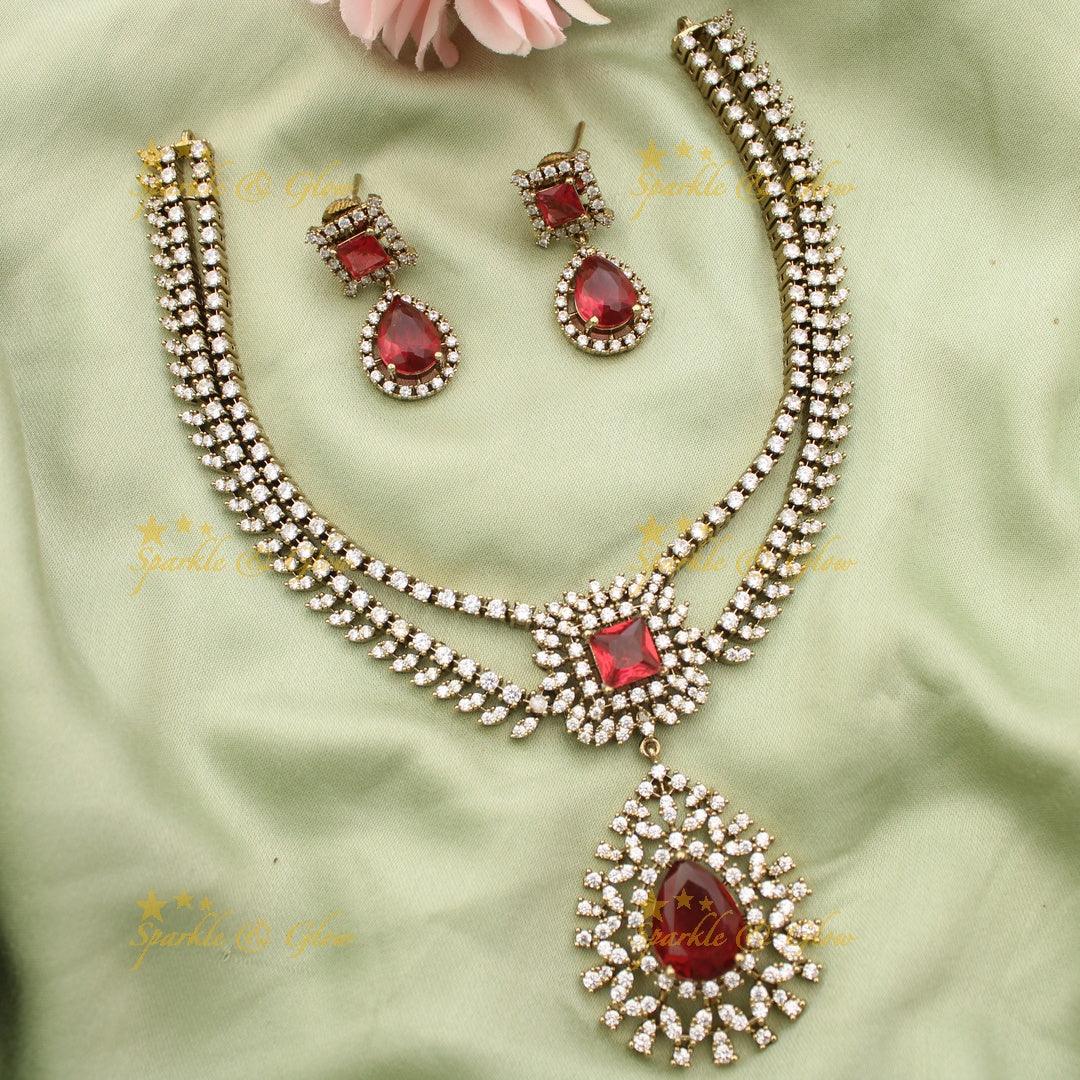 Layered Floral American Diamond Short Necklace