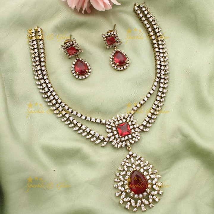 Layered Floral American Diamond Short Necklace