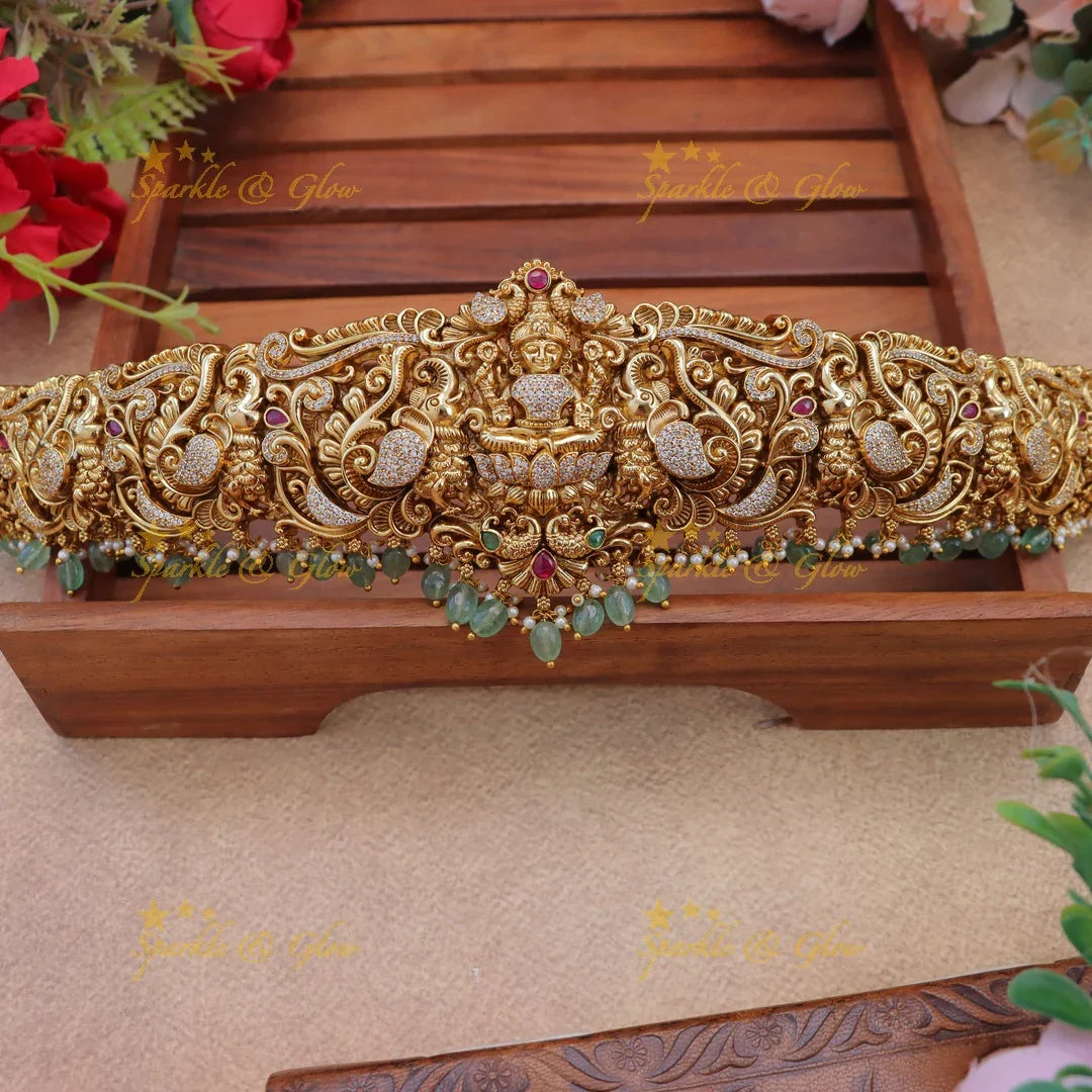 Traditional Goddess Lakshmi Gold alike Carved Hipbelt