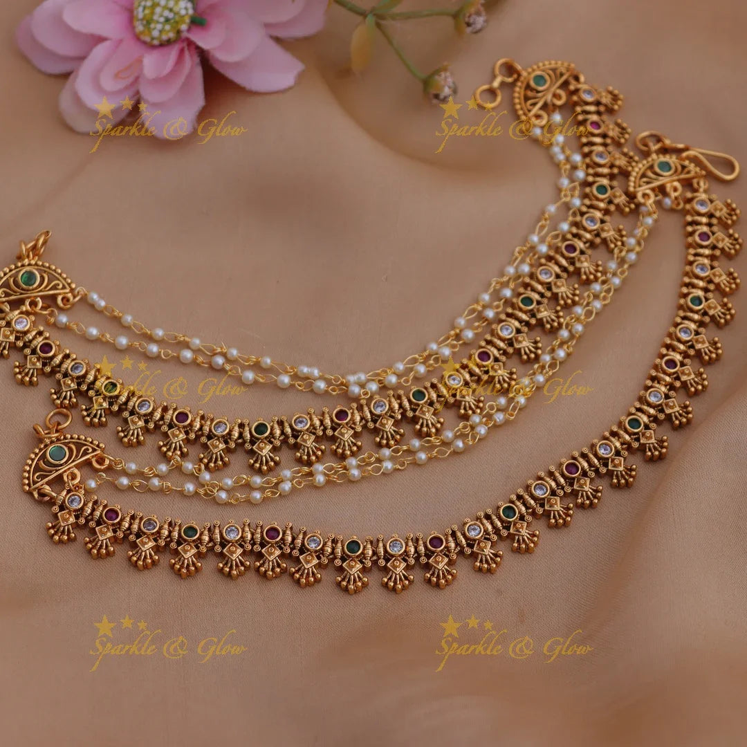 Antique Pearl Ear Chains | Temple Style Motifs