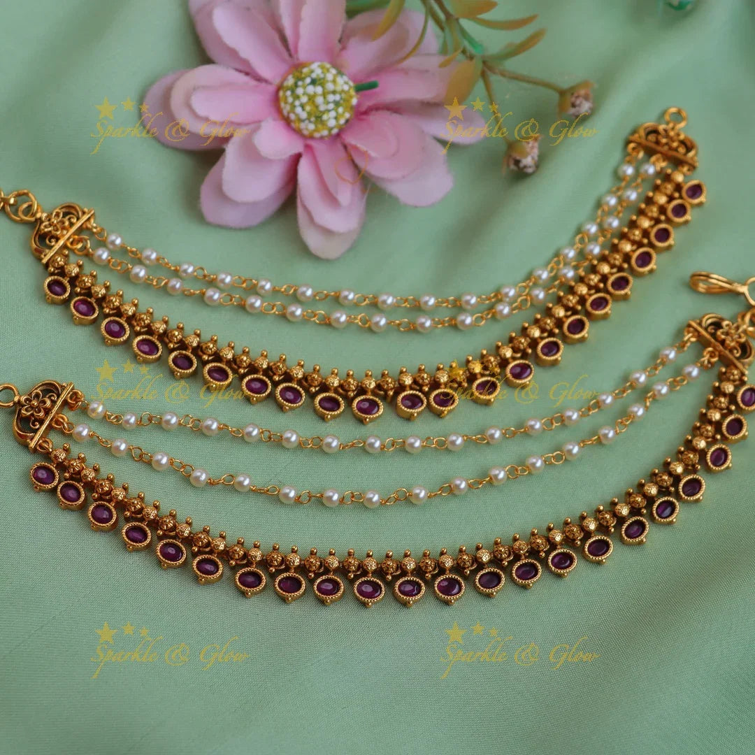 Antique Gold-Like Ruby Accent Ear Chain