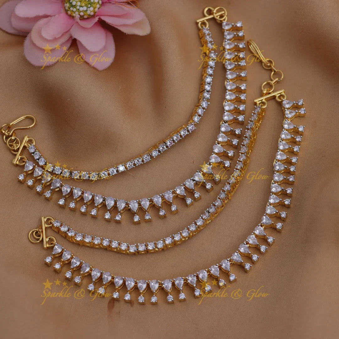 AD Teardrop Ear Chain | Elegant Silver-Plated Design