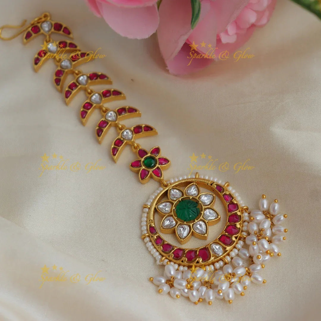 Jadau Kundan Floral Maang Tikka Guttapusalu Style