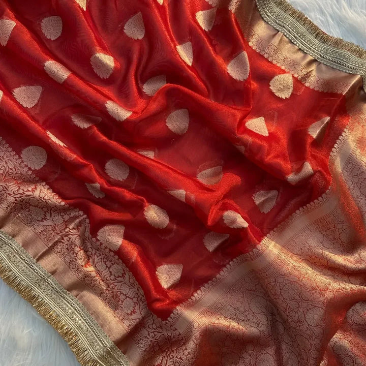 Banarasi tissue Silk saree Gold Zari weaving beautiful lace attached border - Sparkle and Glow