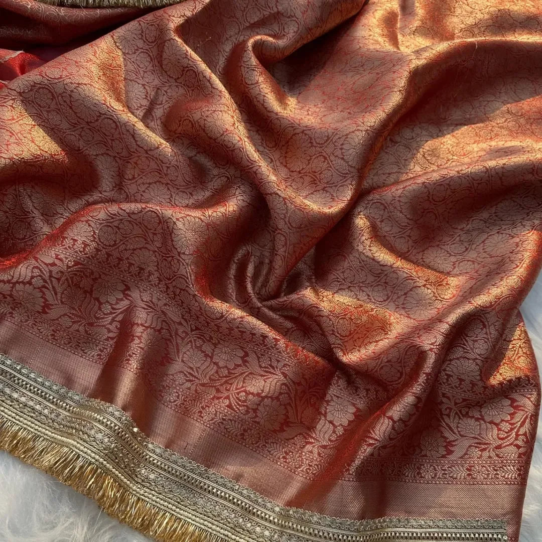 Banarasi tissue Silk saree Gold Zari weaving beautiful lace attached border - Sparkle and Glow