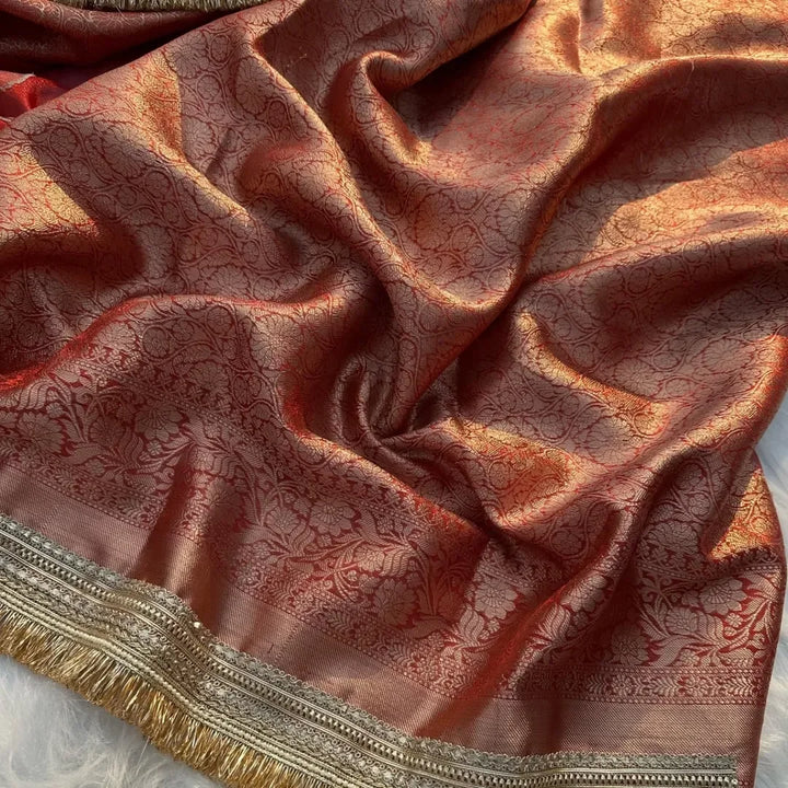 Banarasi tissue Silk saree Gold Zari weaving beautiful lace attached border - Sparkle and Glow