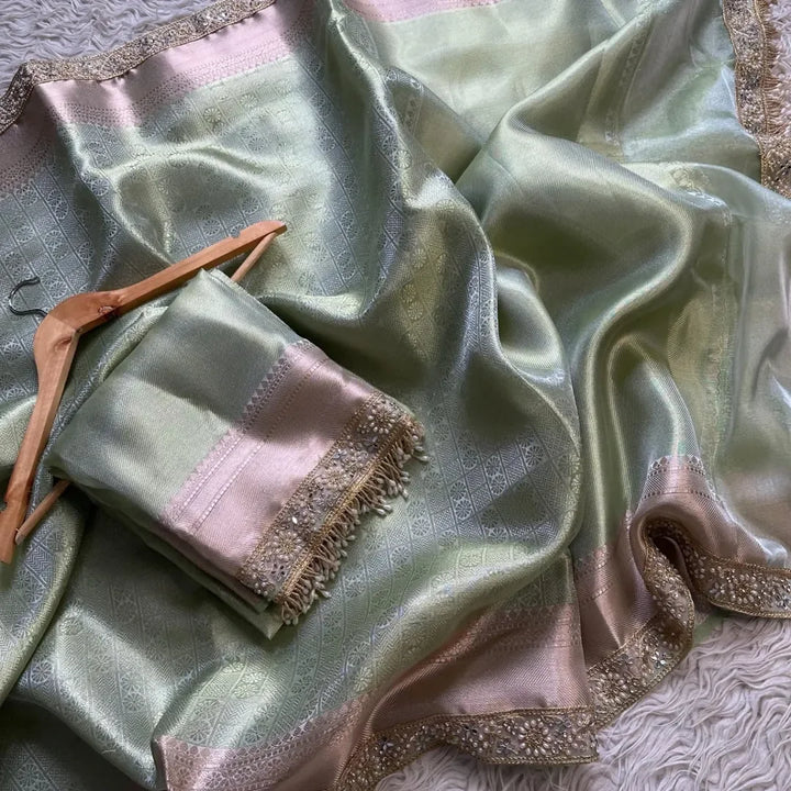 Gracious Banarasi Kanjivaram bridal katan brocade silk saree - Sparkle and Glow