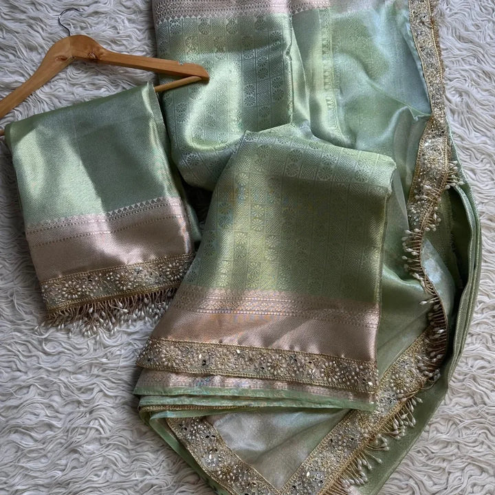 Gracious Banarasi Kanjivaram bridal katan brocade silk saree - Sparkle and Glow