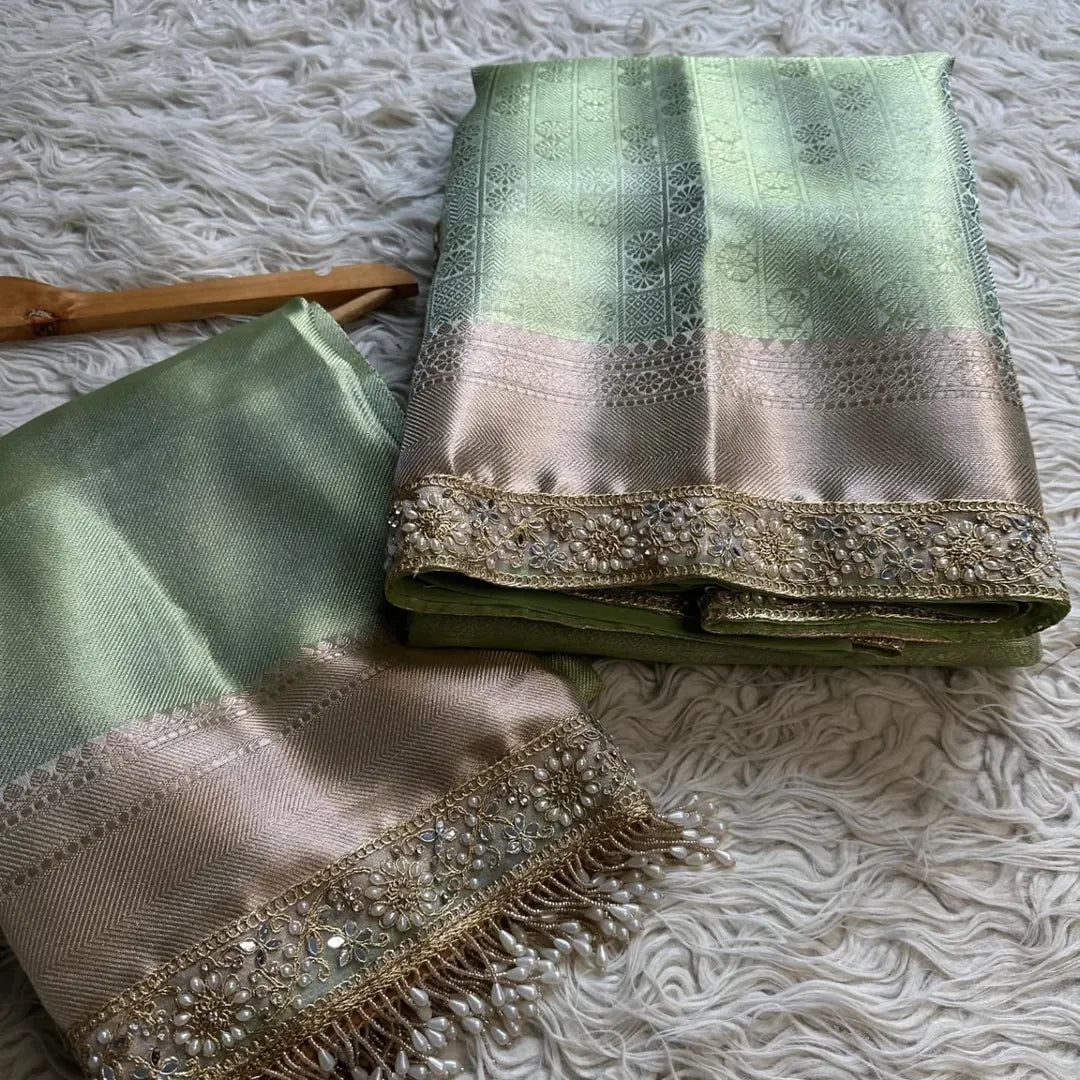 Gracious Banarasi Kanjivaram bridal katan brocade silk saree - Sparkle and Glow