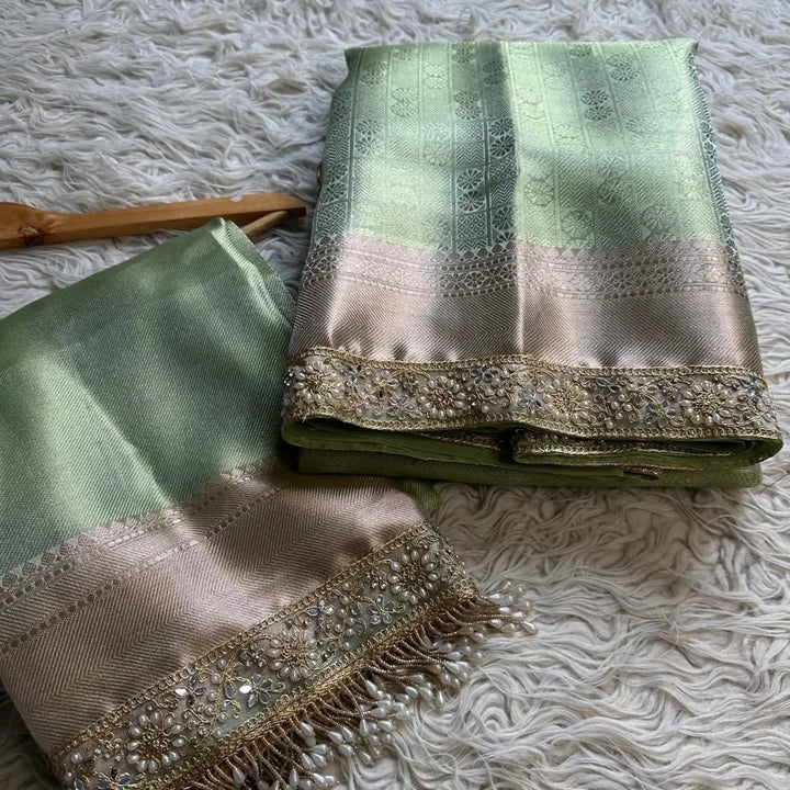 Gracious Banarasi Kanjivaram bridal katan brocade silk saree - Sparkle and Glow