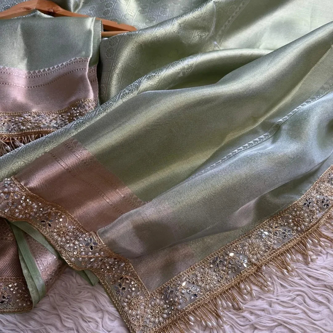 Gracious Banarasi Kanjivaram bridal katan brocade silk saree - Sparkle and Glow