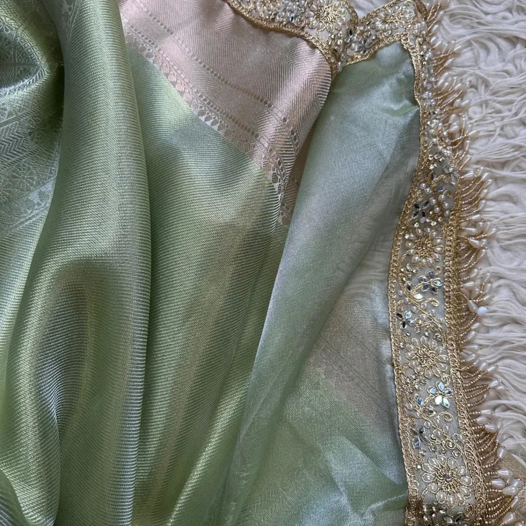 Gracious Banarasi Kanjivaram bridal katan brocade silk saree - Sparkle and Glow