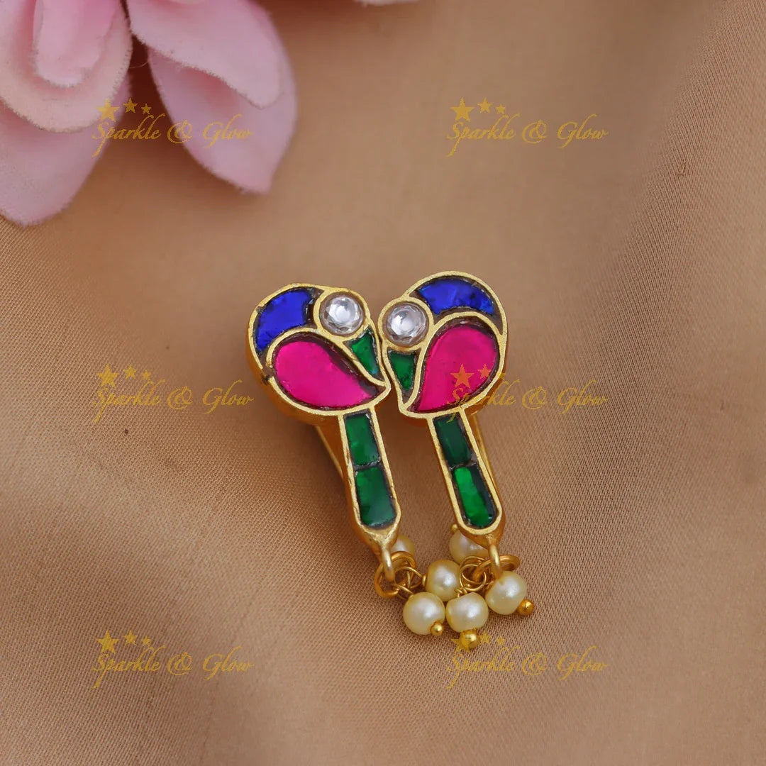 Stunning Jadau Kundan Colorful Parrot Design Bugadi Earrings with Pearl Drops - Sparkle and Glow