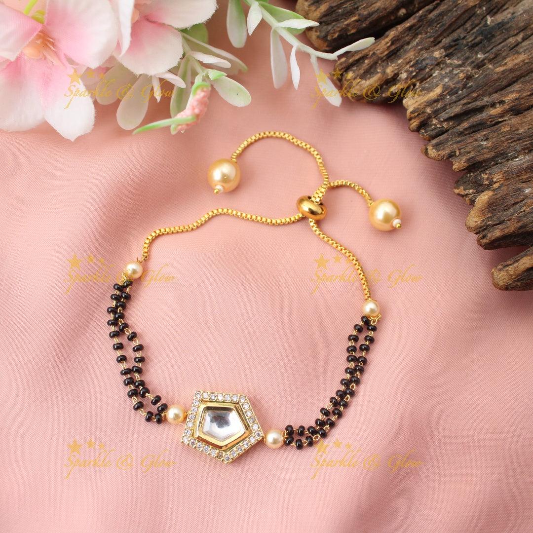 Sparkling Adjustable Mangalsutra design Bracelet with Kundan-Style Pentagon Charm