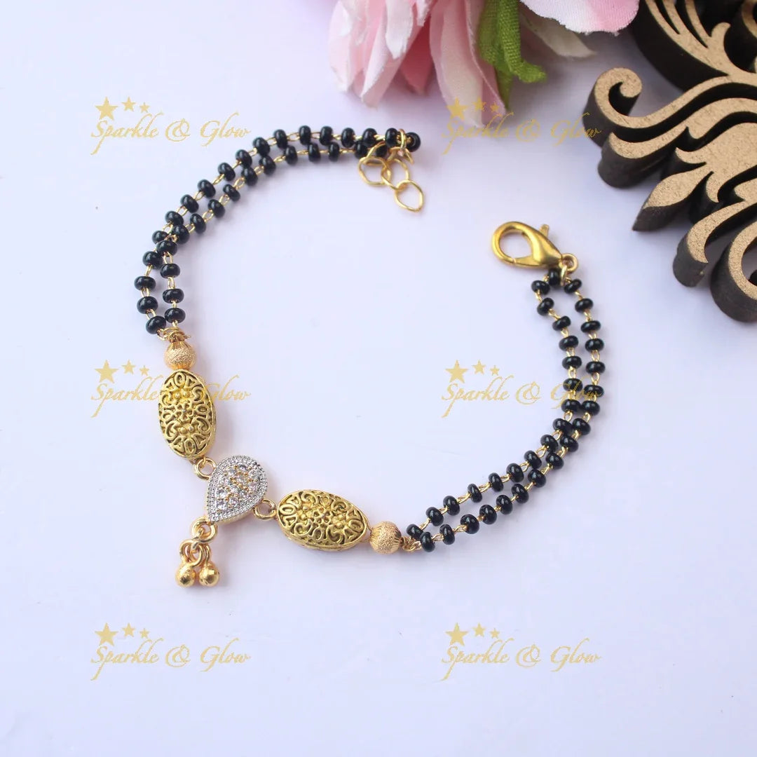 Traditional Mangalsutra Bracelet with Teardrop CZ Charm