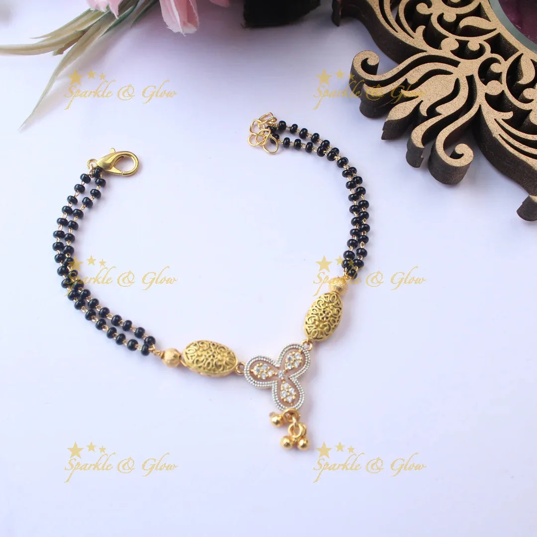 Traditional Mangalsutra Bracelet with Floral CZ Pendant