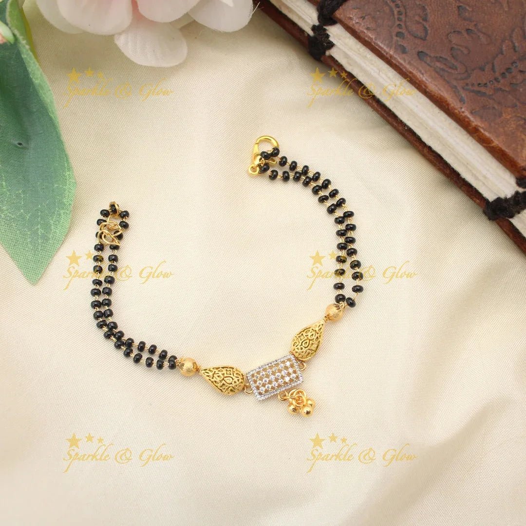 Traditional Mangalsutra Bracelet with Golden Drop & CZ Charm